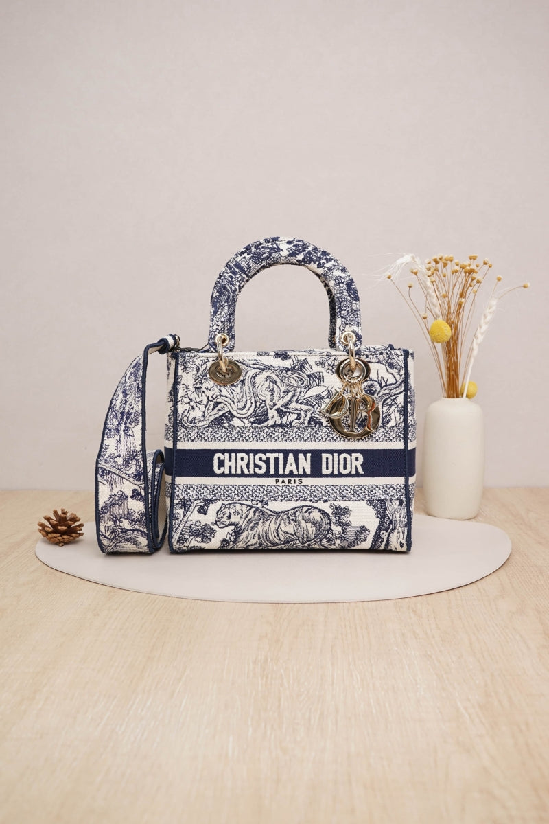 Dior Medium Lady D-Lite Bag Blue Toile de Jouy Reverse Embroidery
