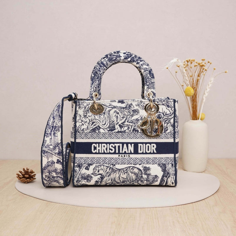 Dior Medium Lady D-Lite Bag Blue Toile de Jouy Reverse Embroidery