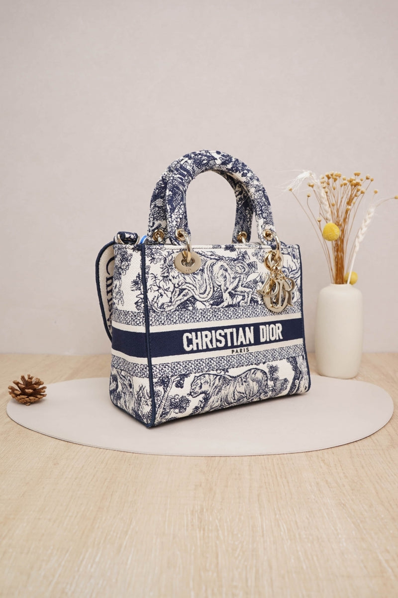Dior Medium Lady D-Lite Bag Blue Toile de Jouy Reverse Embroidery
