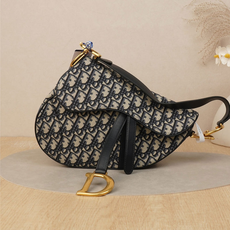 Dior Saddle Bag with Strap Blue Dior Oblique Jacquard
