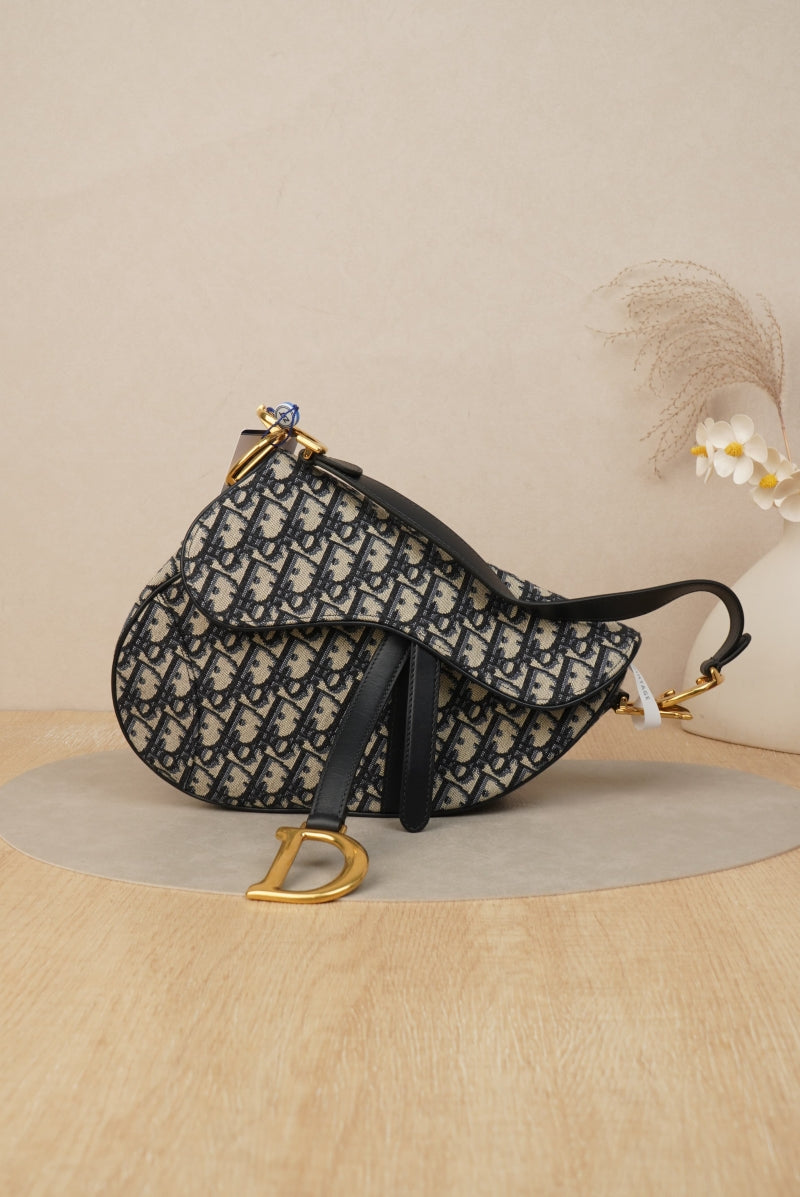 Dior Saddle Bag with Strap Blue Dior Oblique Jacquard