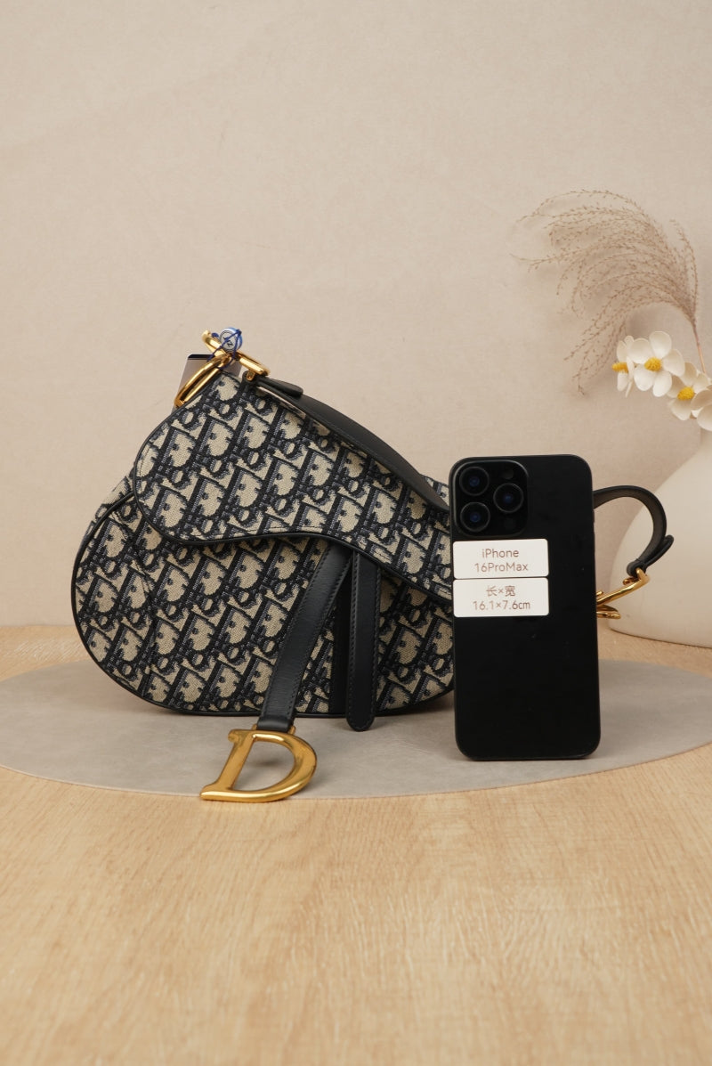 Dior Saddle Bag with Strap Blue Dior Oblique Jacquard