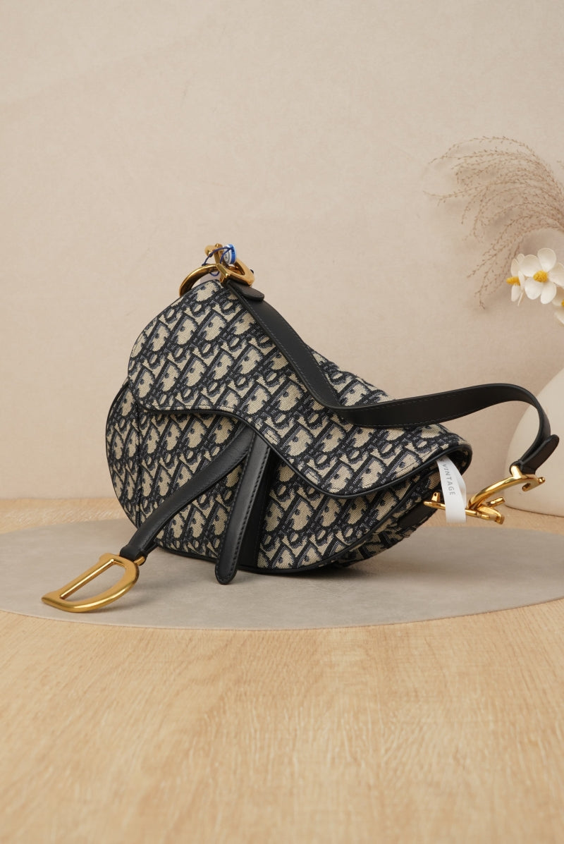Dior Saddle Bag with Strap Blue Dior Oblique Jacquard