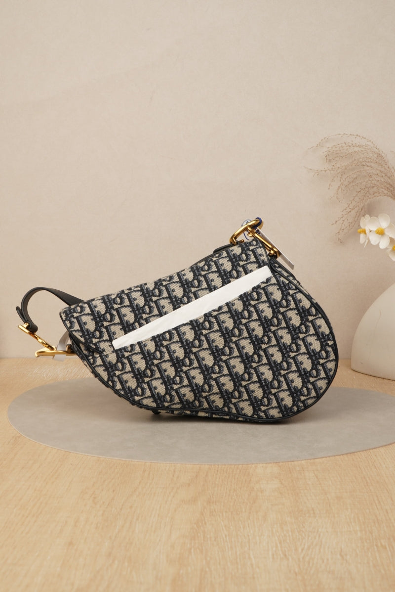 Dior Saddle Bag with Strap Blue Dior Oblique Jacquard