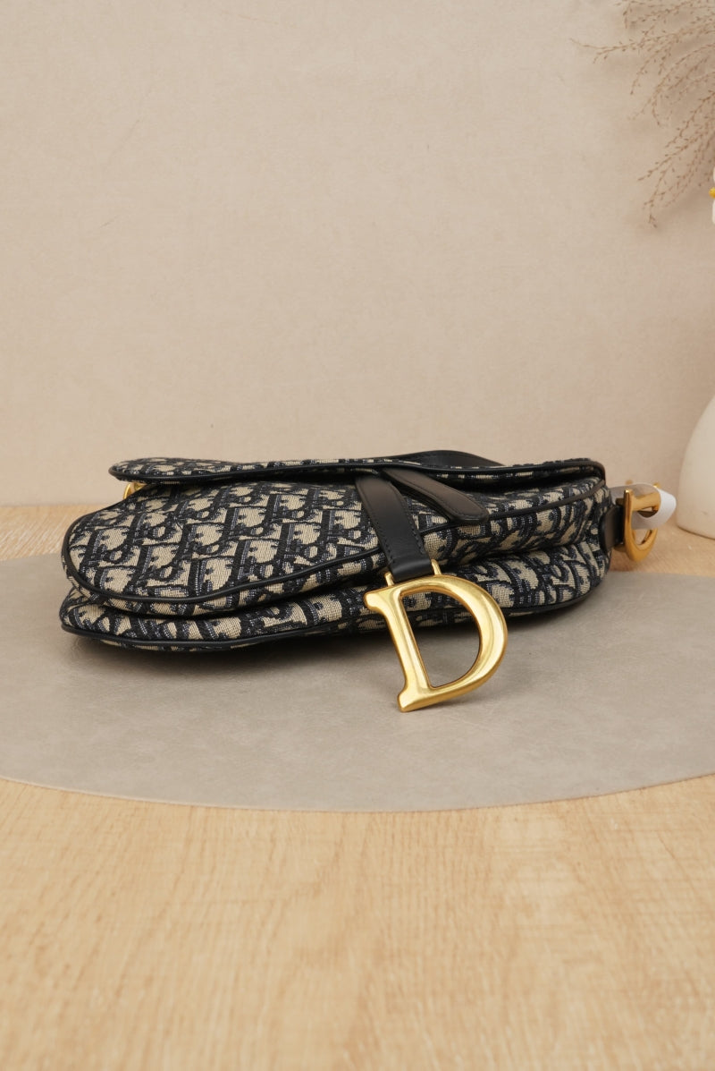 Dior Saddle Bag with Strap Blue Dior Oblique Jacquard