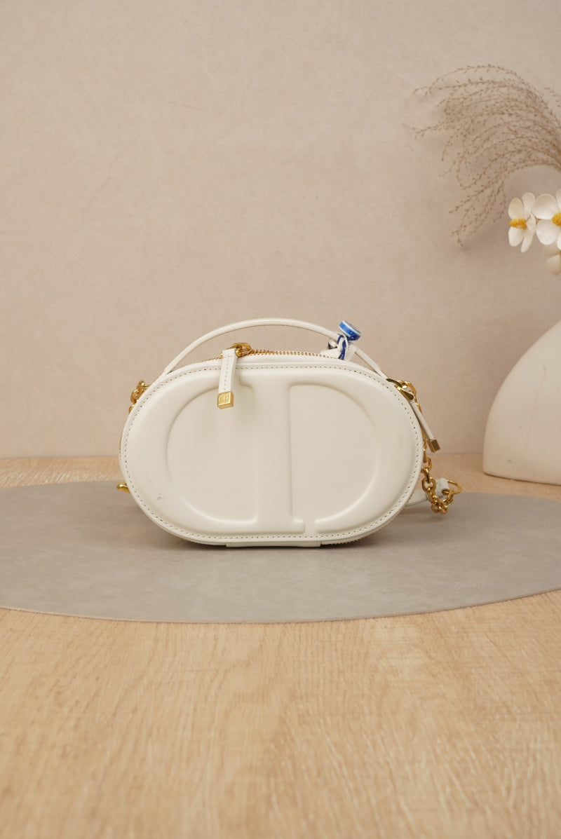 Christian Dior Calfskin CD Signature Oval Crossbody Camera Bag in Latte