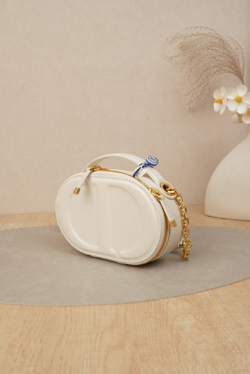 Christian Dior Calfskin CD Signature Oval Crossbody Camera Bag in Latte