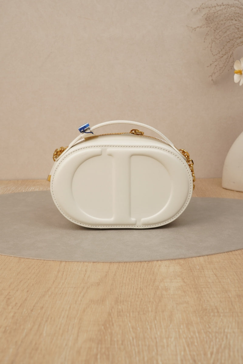 Christian Dior Calfskin CD Signature Oval Crossbody Camera Bag in Latte