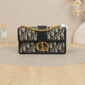 30 Montaigne East-West Bag with Chain Blue Dior Oblique Jacquard