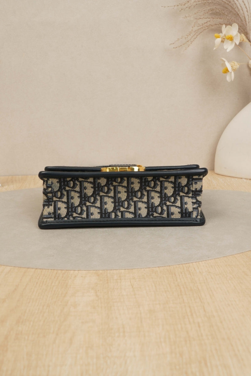 30 Montaigne East-West Bag with Chain Blue Dior Oblique Jacquard