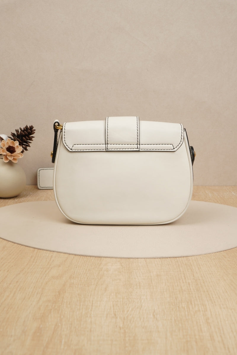 Medium D-Fence Leather Saddle Bag White