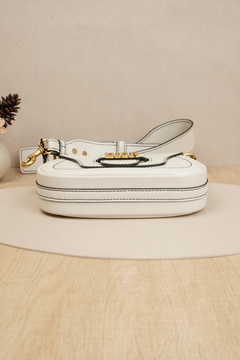 Medium D-Fence Leather Saddle Bag White