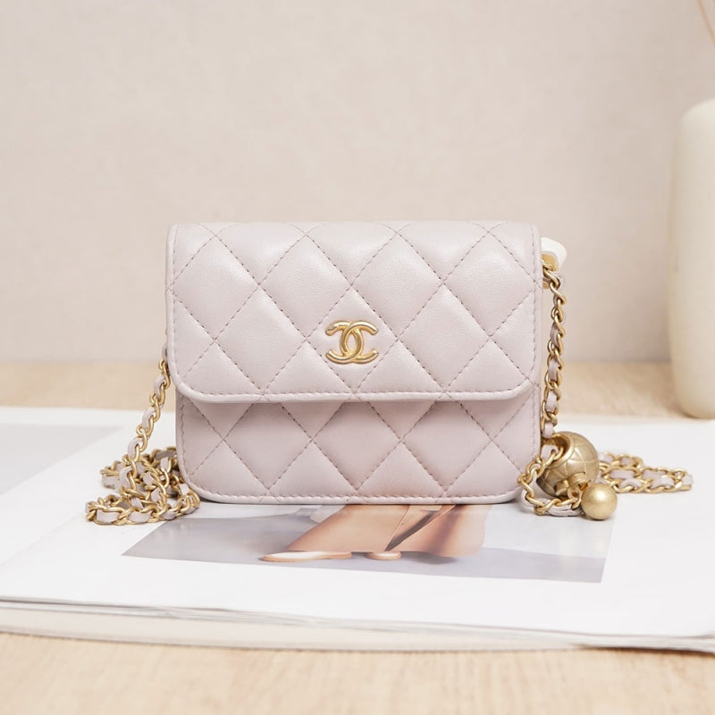Chanel Classic Flap Mini Flap Bag with Pearl and Gold-Tone Metal Ball in Light Pink Lambskin