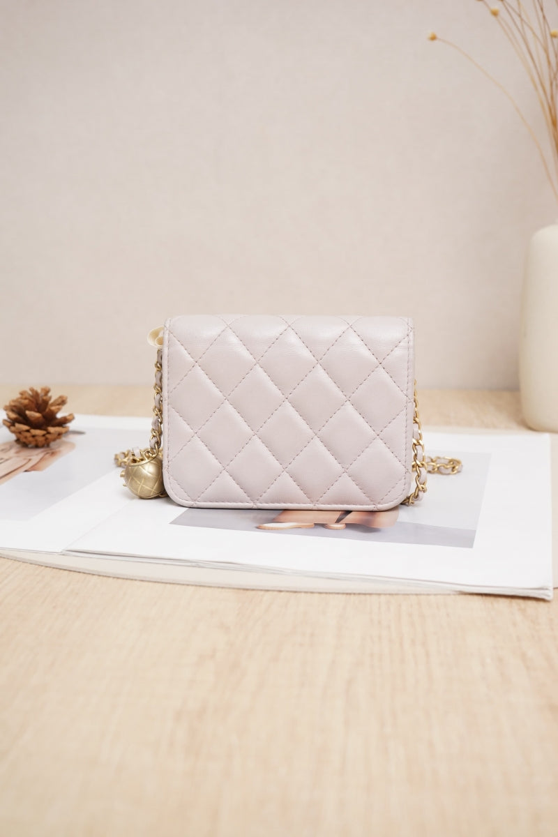 Chanel Classic Flap Mini Flap Bag with Pearl and Gold-Tone Metal Ball in Light Pink Lambskin