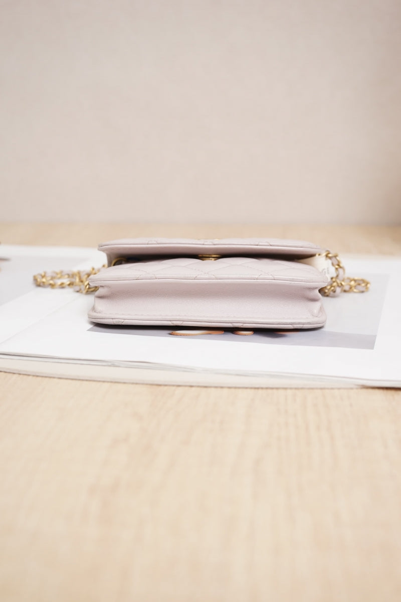 Chanel Classic Flap Mini Flap Bag with Pearl and Gold-Tone Metal Ball in Light Pink Lambskin