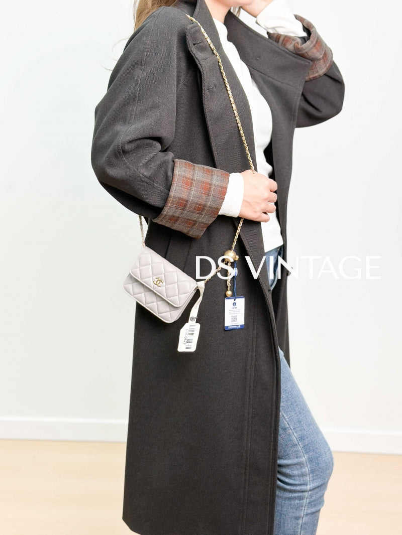 Chanel Classic Flap Mini Flap Bag with Pearl and Gold-Tone Metal Ball in Light Pink Lambskin