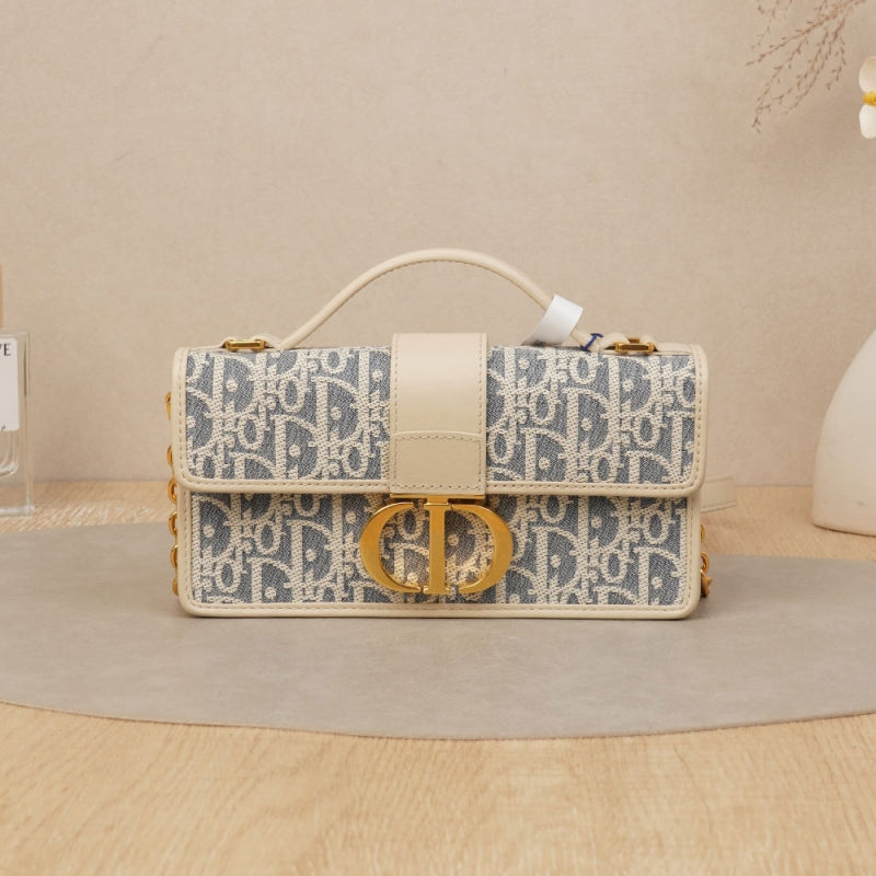 Dior 30 Montaigne East-West Bag with Chain Blue Dior Oblique Jacquard