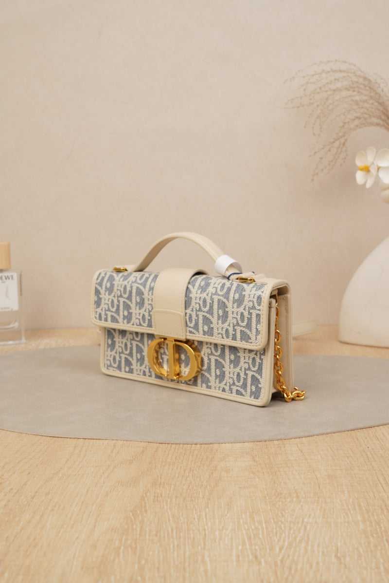 Dior 30 Montaigne East-West Bag with Chain Blue Dior Oblique Jacquard