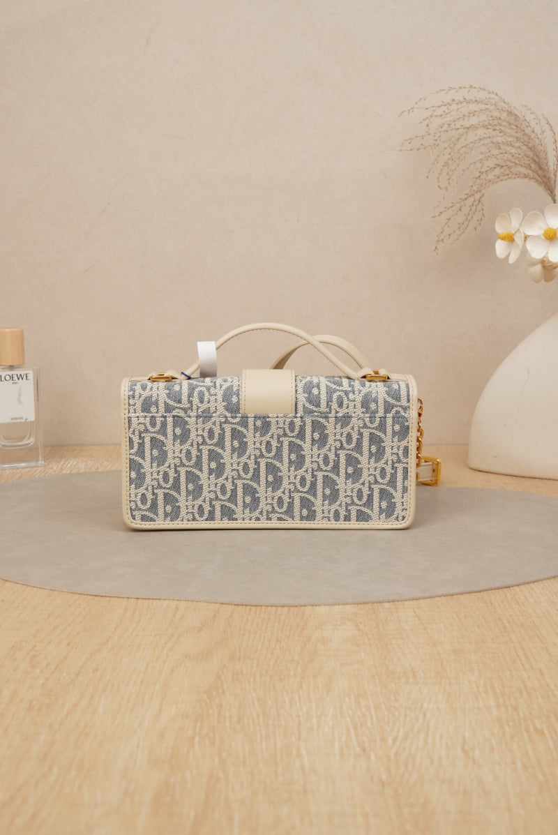 Dior 30 Montaigne East-West Bag with Chain Blue Dior Oblique Jacquard