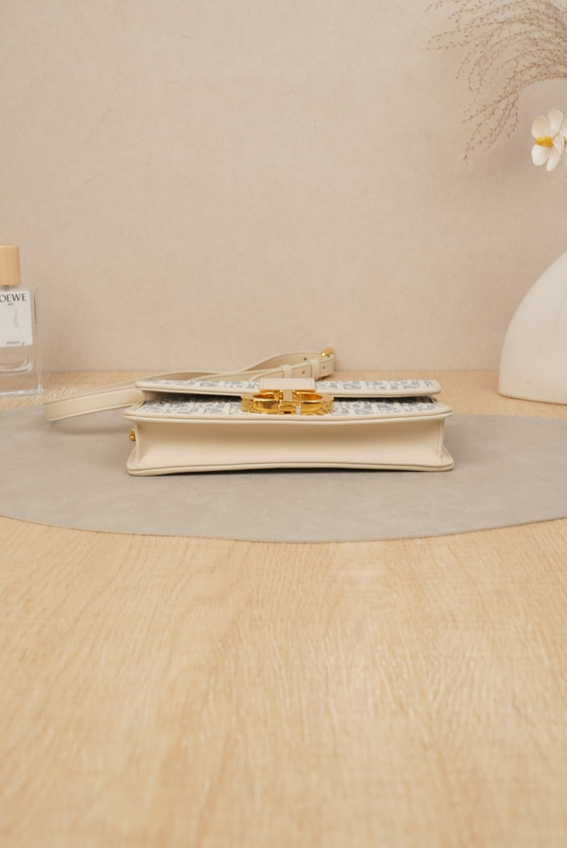 Dior 30 Montaigne East-West Bag with Chain Blue Dior Oblique Jacquard