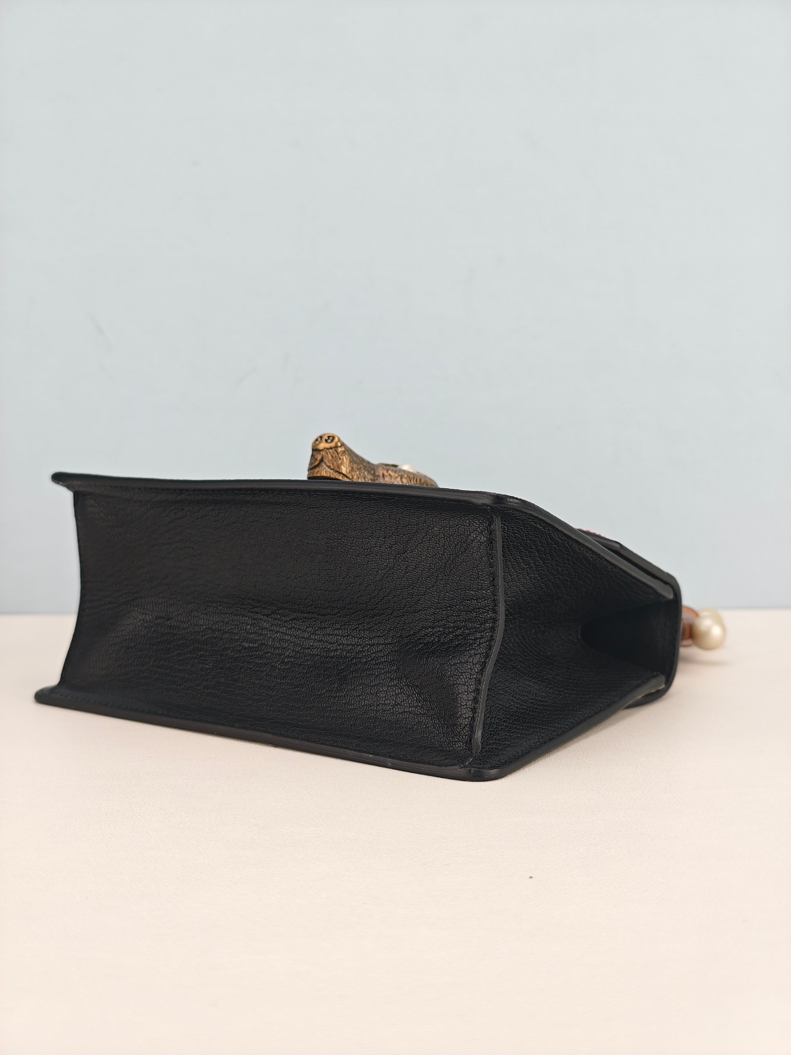 Gucci GG Supreme Monogram Goatskin Pearl Mini Fox Broche Bamboo Top Handle Bag