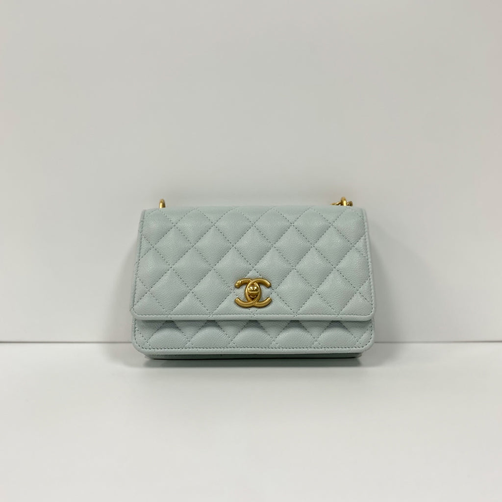 Chanel woc camellia Wallet On Chain in Grained Calfskin & Gold-Tone Metal