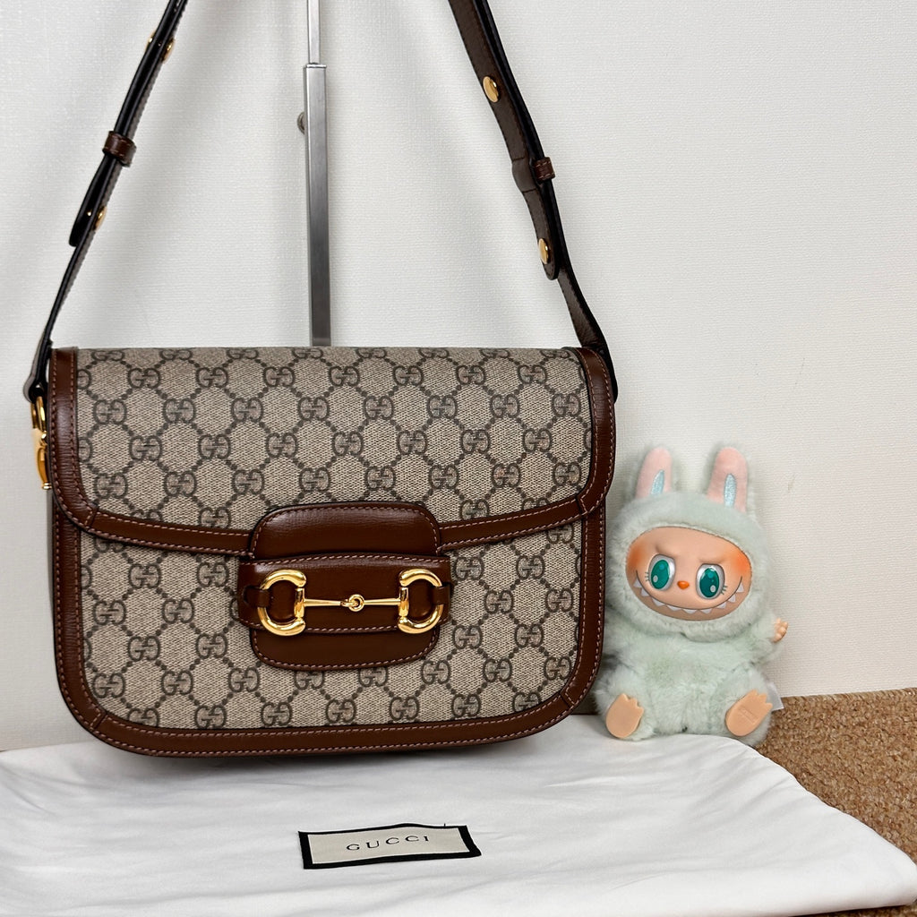 Gucci Horsebit 1955 medium bag in beige and ebony GG Supreme canvas 602204 92TCG 8563