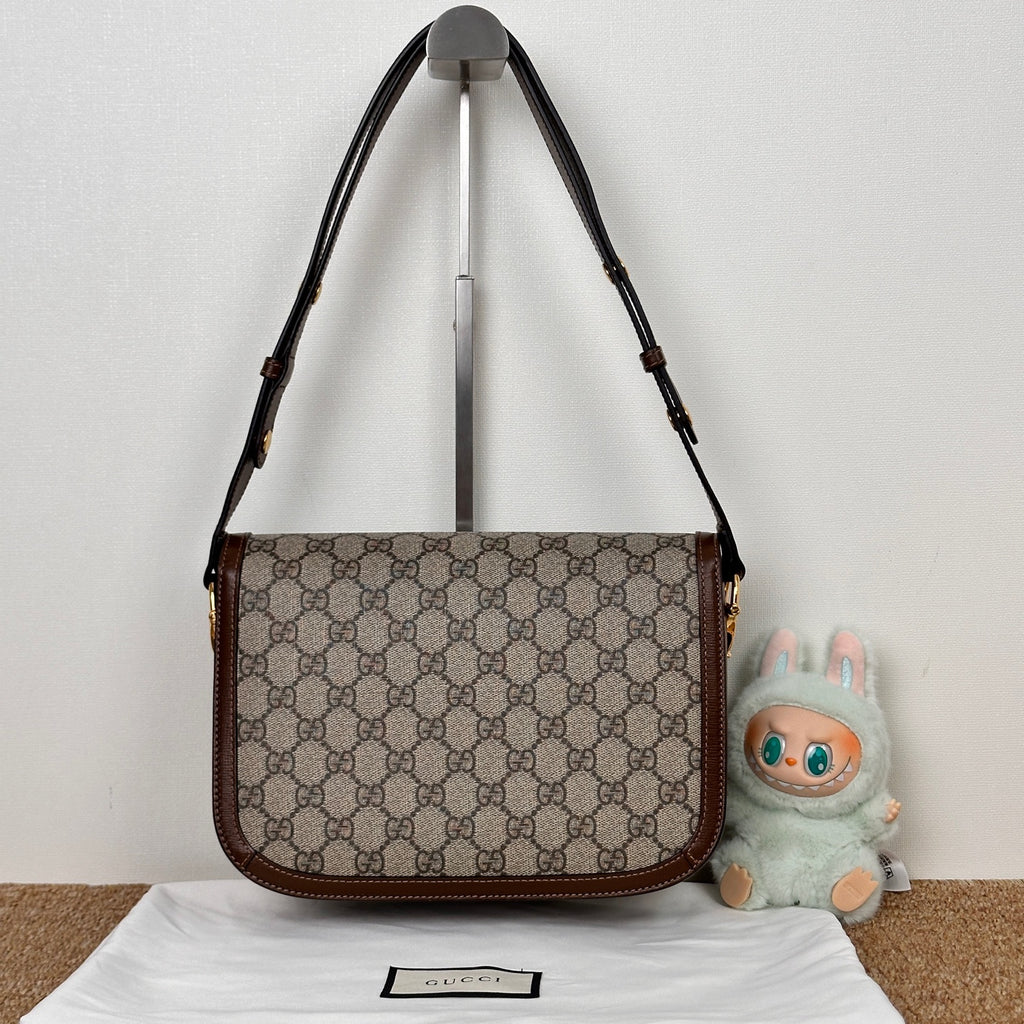Gucci Horsebit 1955 medium bag in beige and ebony GG Supreme canvas 602204 92TCG 8563