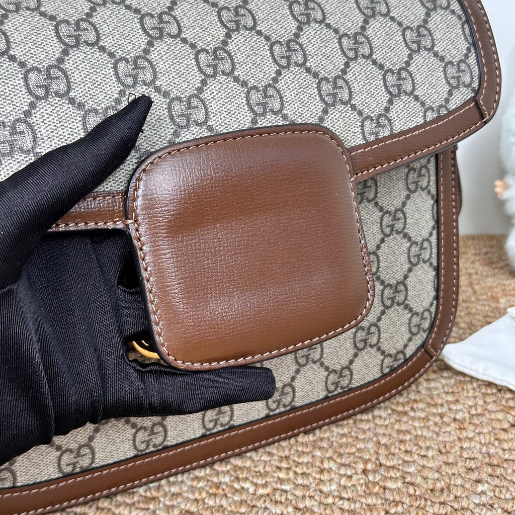 Gucci Horsebit 1955 medium bag in beige and ebony GG Supreme canvas 602204 92TCG 8563