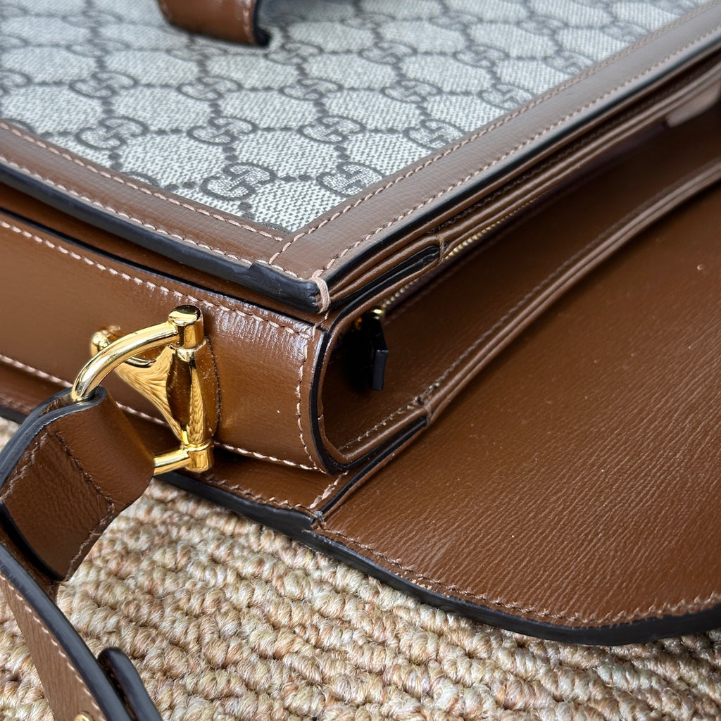 Gucci Horsebit 1955 medium bag in beige and ebony GG Supreme canvas 602204 92TCG 8563