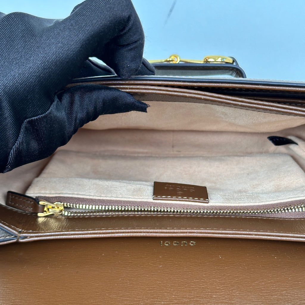 Gucci Horsebit 1955 medium bag in beige and ebony GG Supreme canvas 602204 92TCG 8563