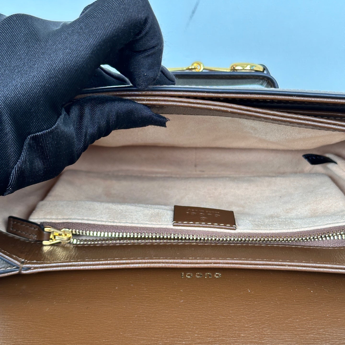 Gucci Horsebit 1955 medium bag in beige and ebony GG Supreme canvas 602204 92TCG 8563