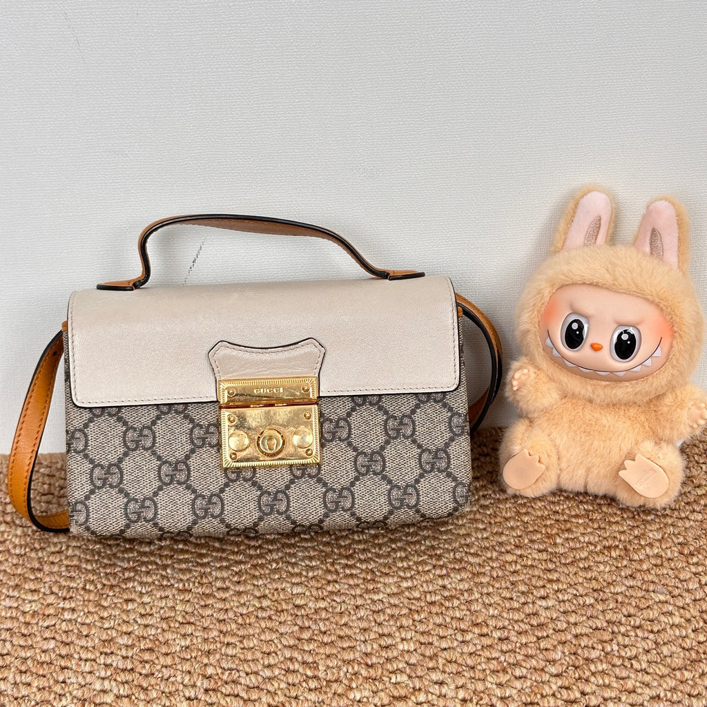 Gucci Padlock mini shoulder bag in beige and ebony GG Supreme canvas 652683 96GAG 9763