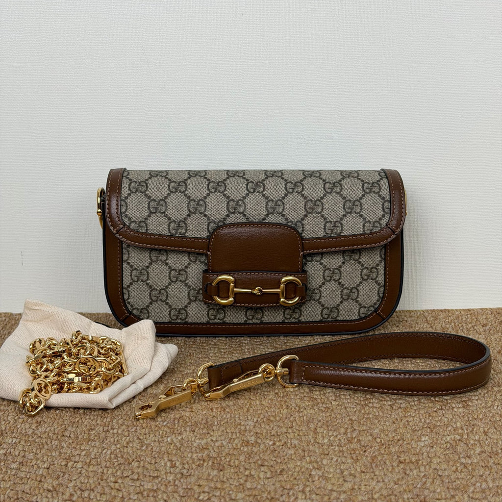 Gucci Horsebit 1955 mini bag in beige and ebony GG Supreme canvas 735178 92TCG 8563