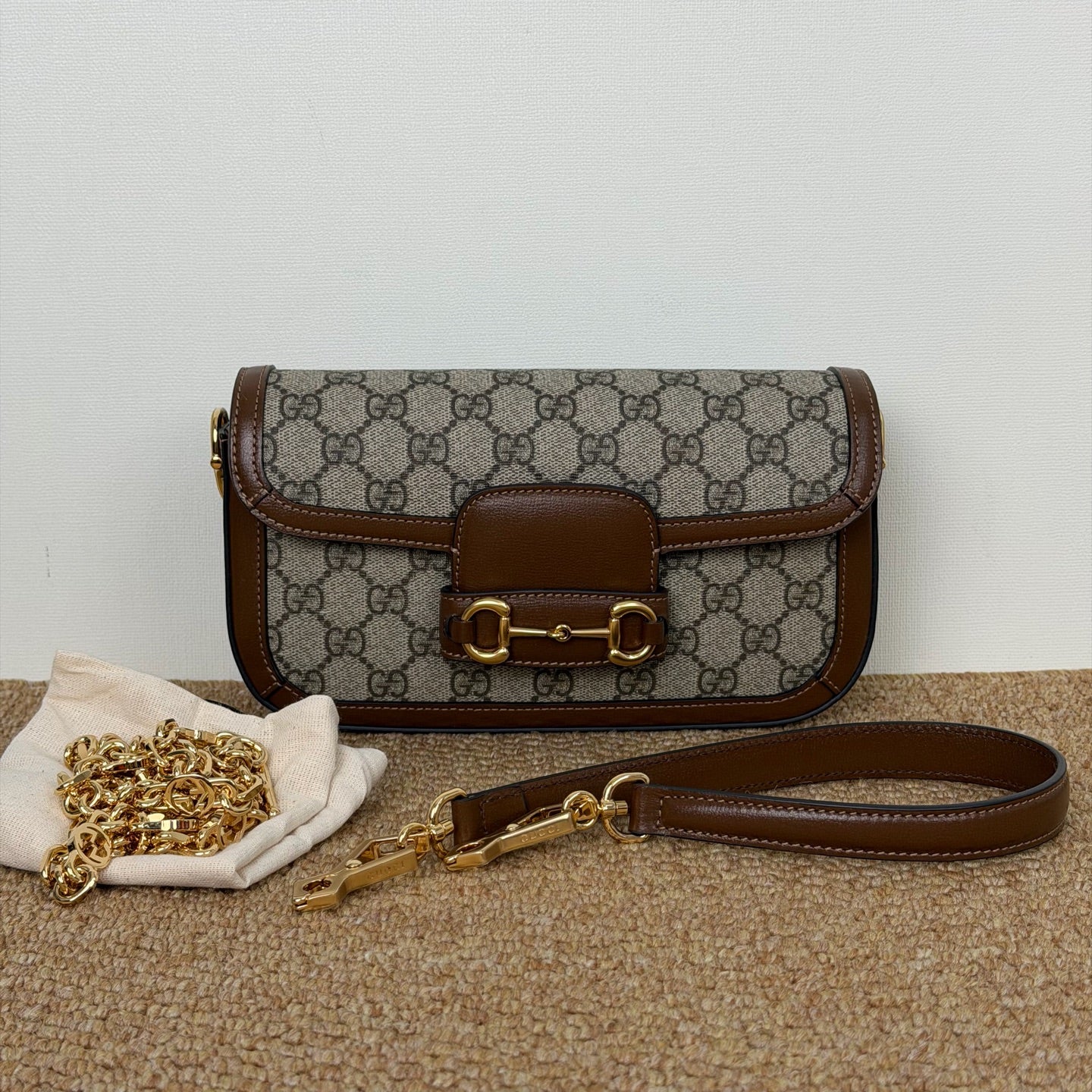 Gucci Horsebit 1955 mini bag in beige and ebony GG Supreme canvas 735178 92TCG 8563