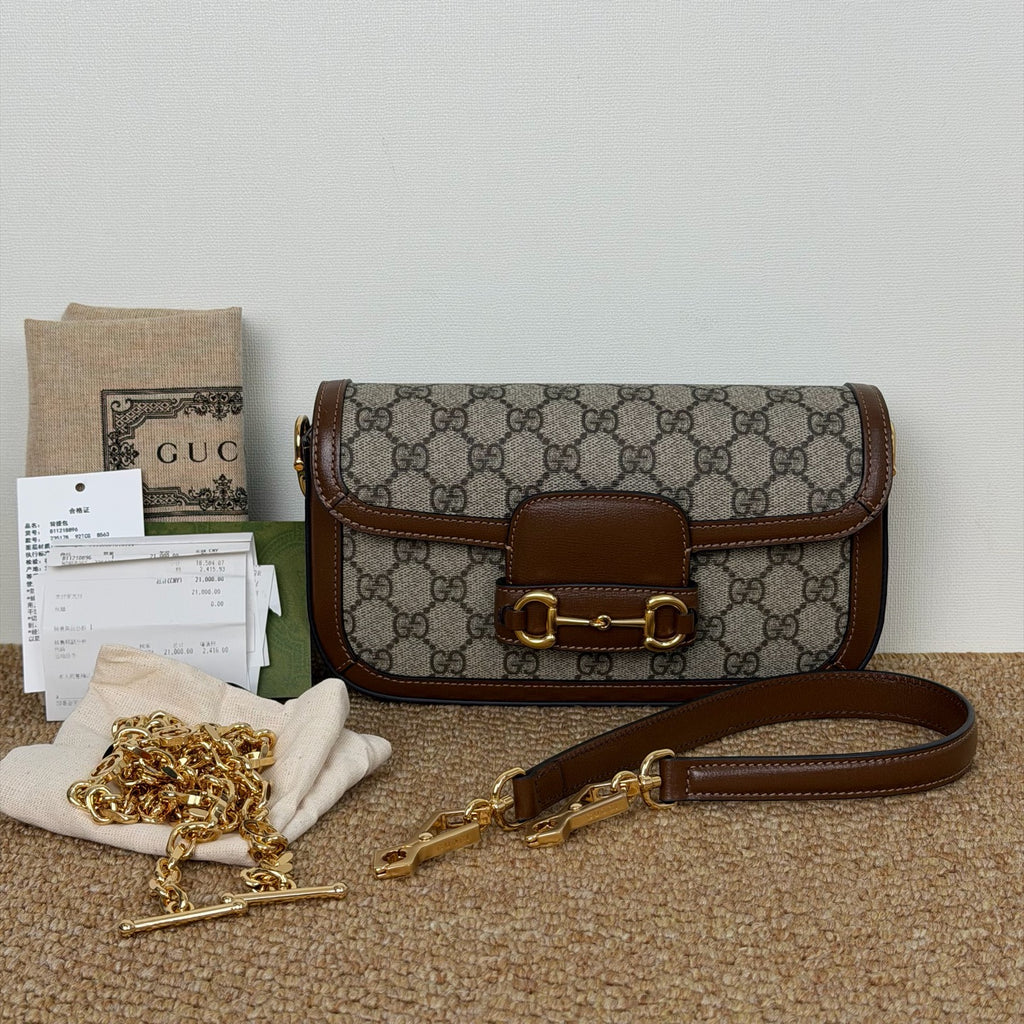 Gucci Horsebit 1955 mini bag in beige and ebony GG Supreme canvas 735178 92TCG 8563