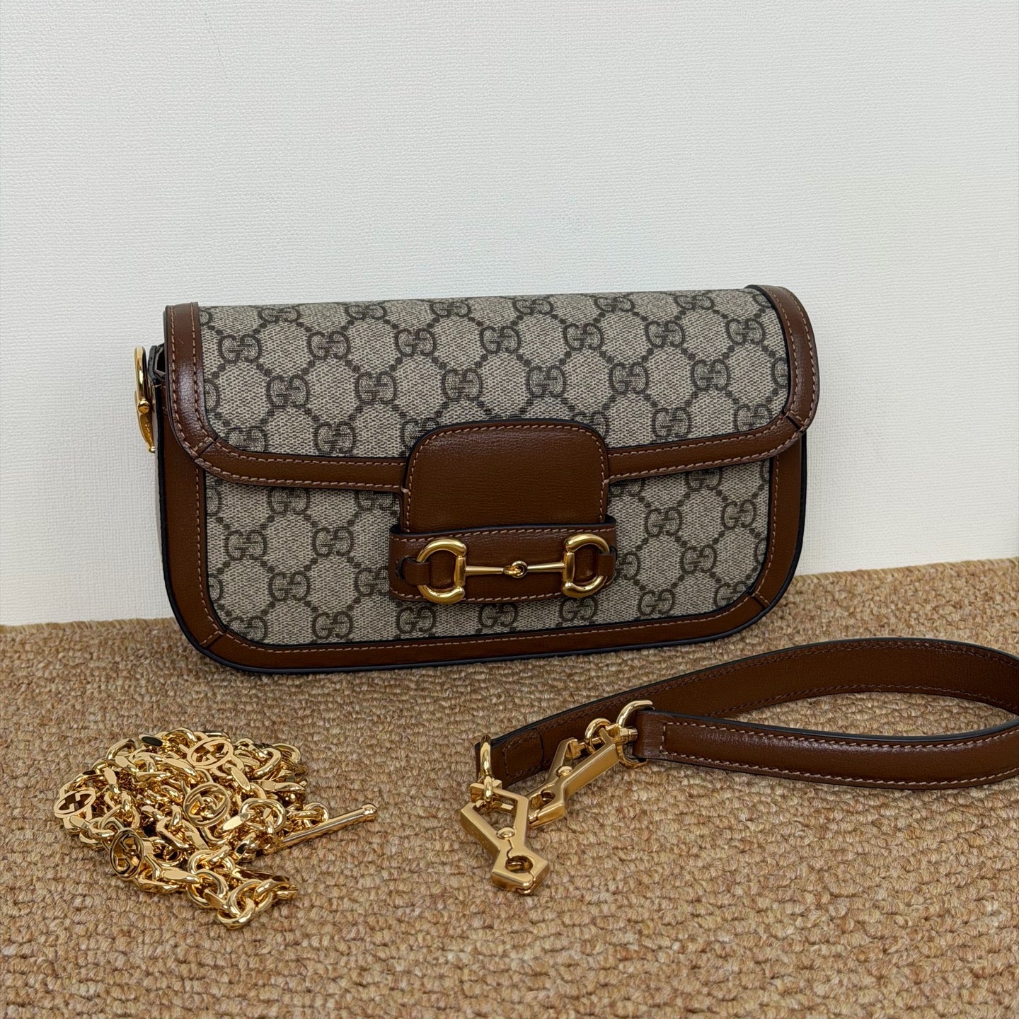 Gucci Horsebit 1955 mini bag in beige and ebony GG Supreme canvas 735178 92TCG 8563
