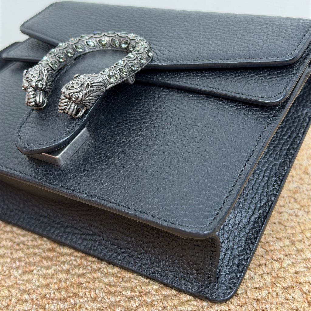 Gucci Dionysus mini bag in black leather with crystal-embellished tiger head closure 421970 CAOGN 8176
