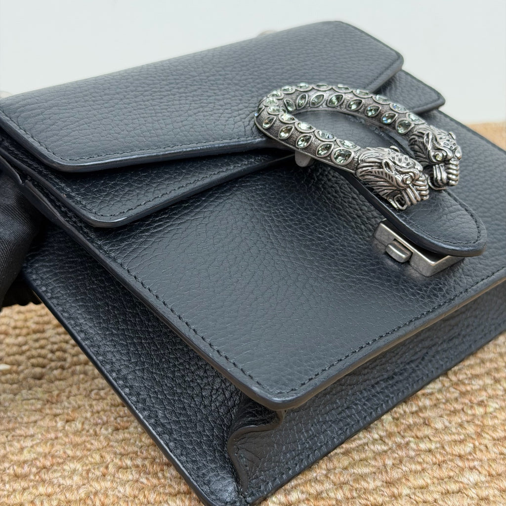Gucci Dionysus mini bag in black leather with crystal-embellished tiger head closure 421970 CAOGN 8176