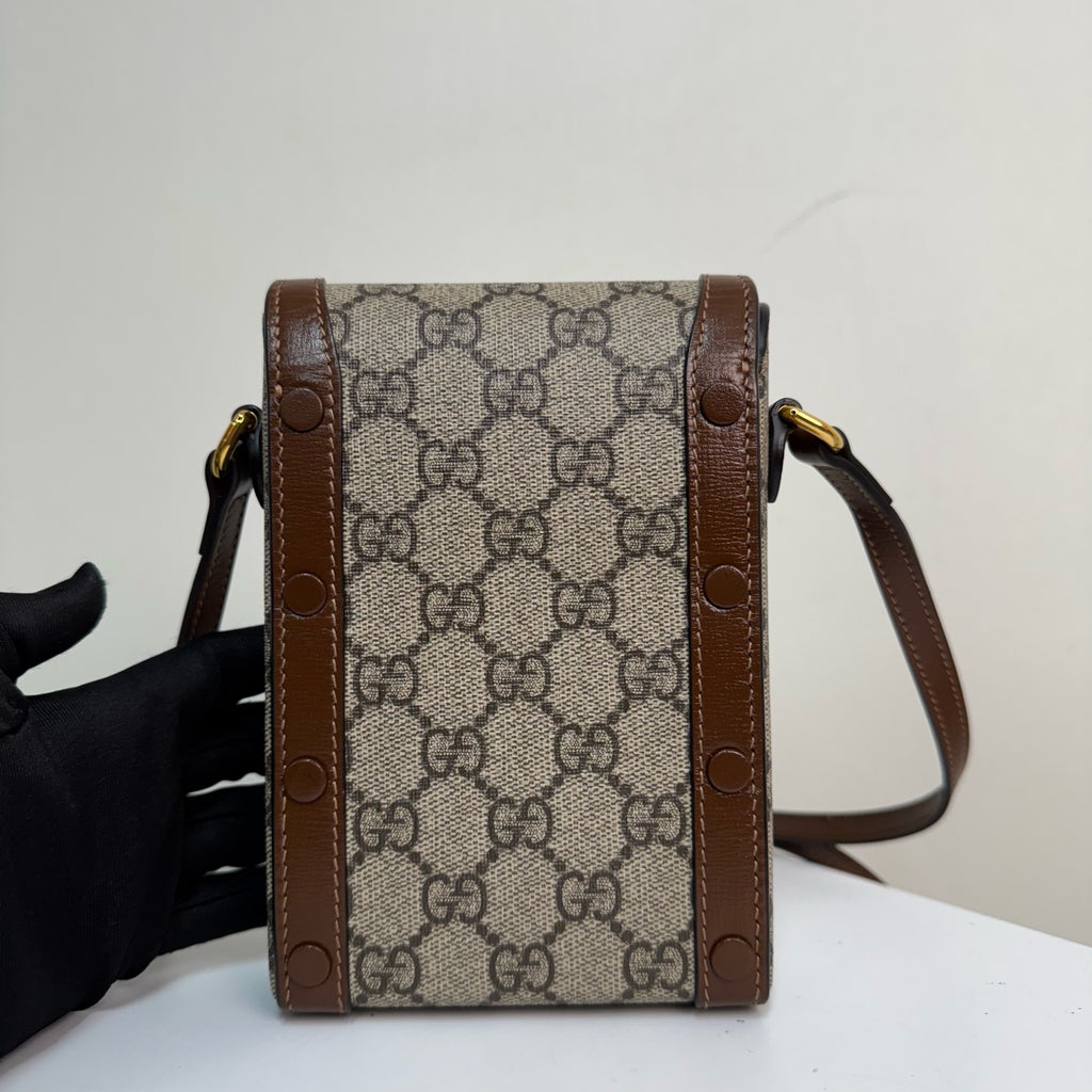 Gucci Horsebit 1955 phone holder in beige and ebony GG Supreme canvas 625615 92TCG 8563