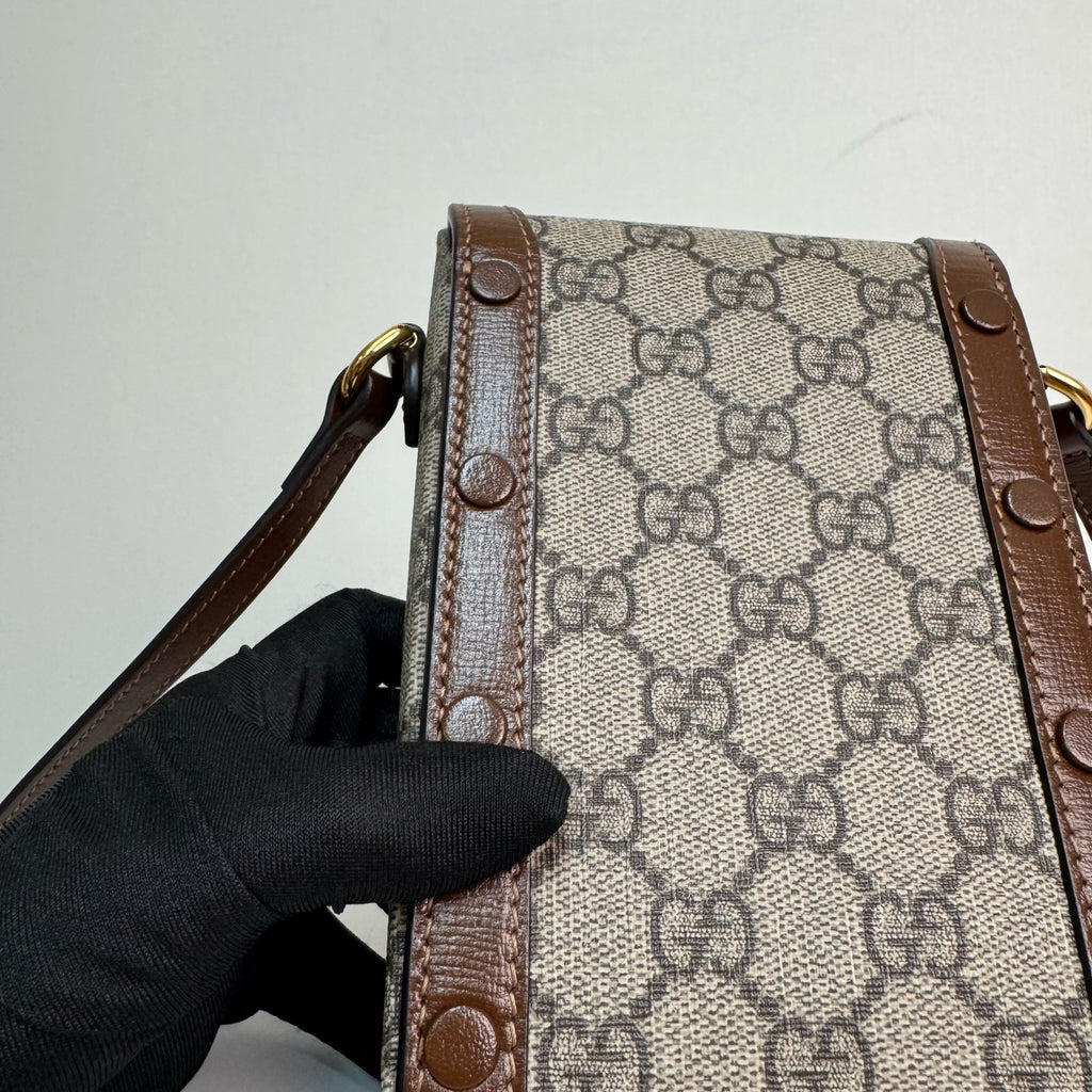 Gucci Horsebit 1955 phone holder in beige and ebony GG Supreme canvas 625615 92TCG 8563