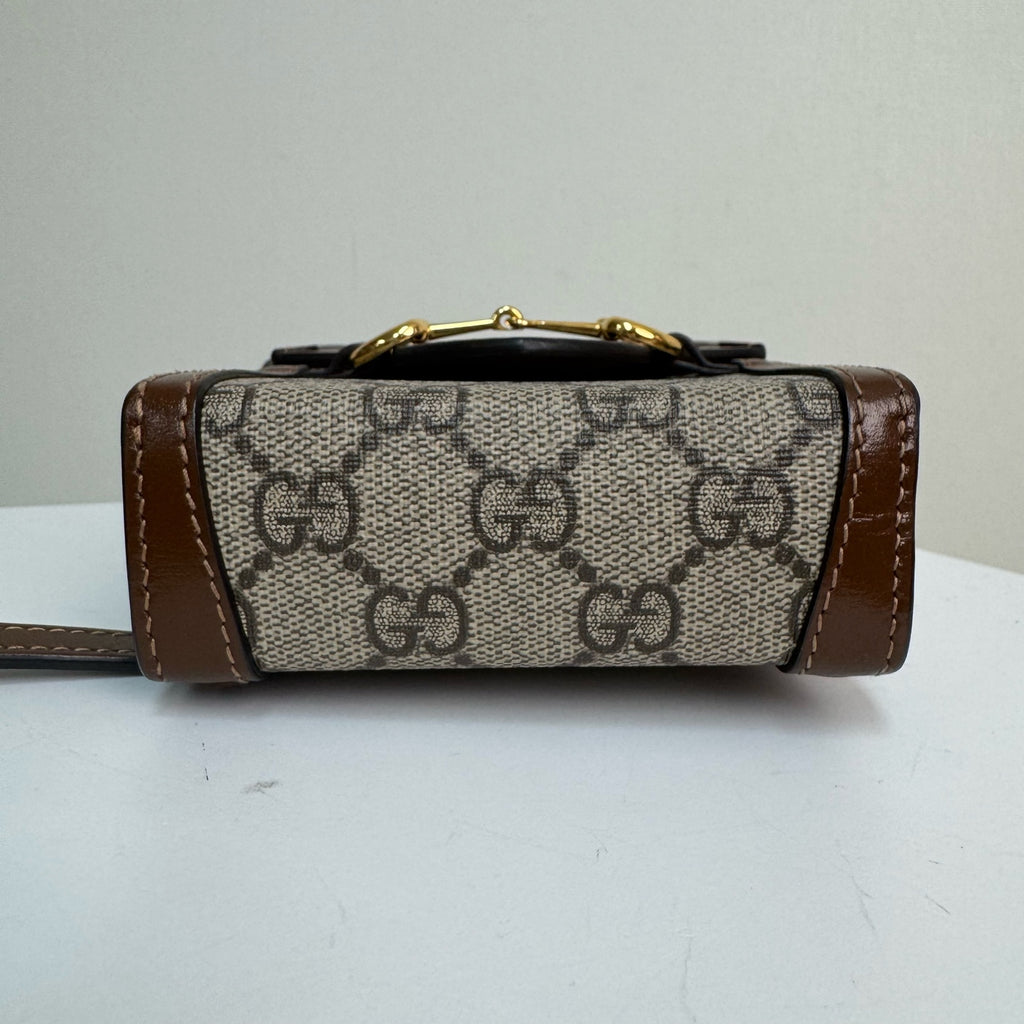 Gucci Horsebit 1955 phone holder in beige and ebony GG Supreme canvas 625615 92TCG 8563