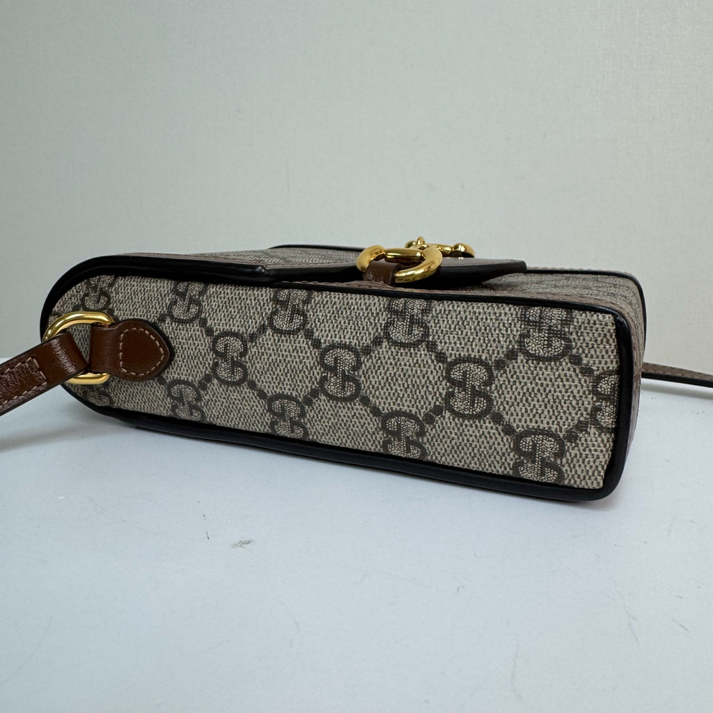 Gucci Horsebit 1955 phone holder in beige and ebony GG Supreme canvas 625615 92TCG 8563