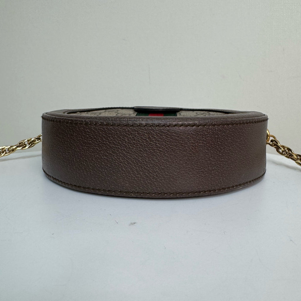 Gucci Ophidia round mini bag in beige and ebony GG Supreme canvas 550618 96I3B 8745