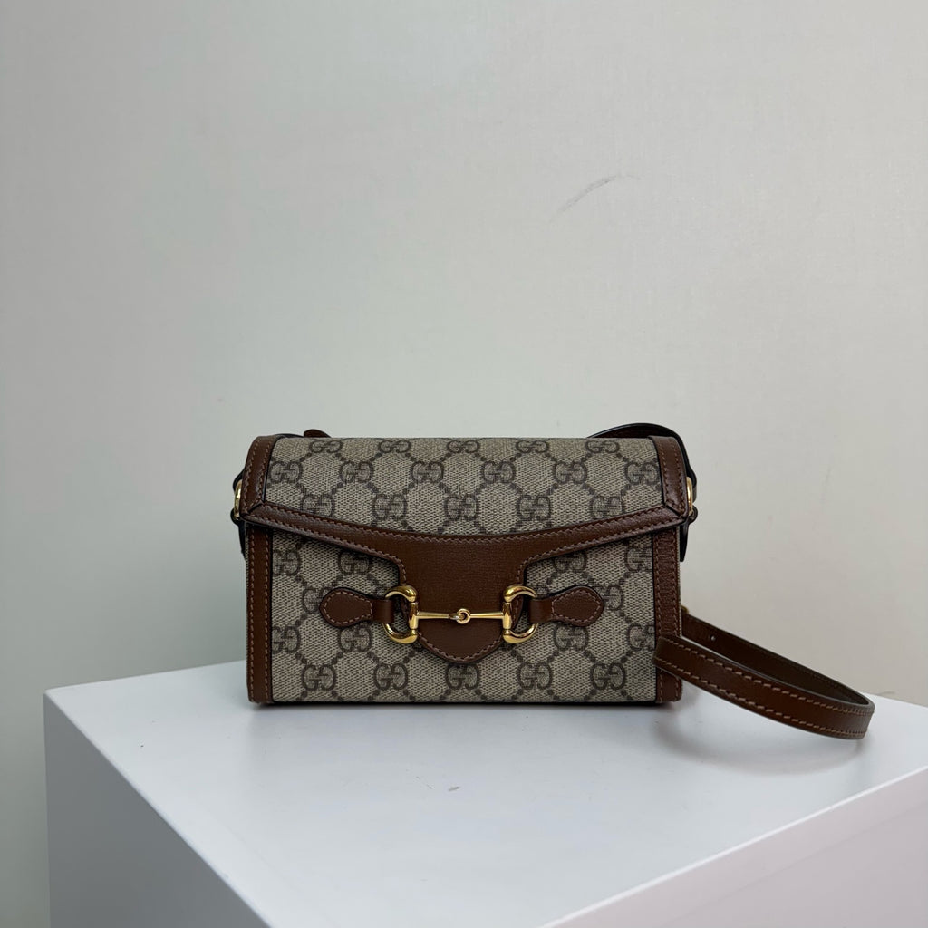 Gucci Horsebit 1955 small bag in beige and ebony GG Supreme canvas 699296 92TCG 8563