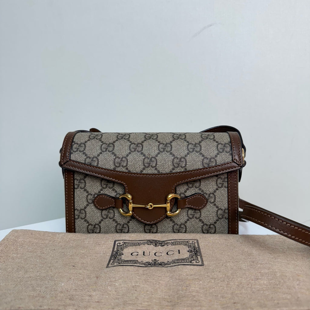 Gucci Horsebit 1955 small bag in beige and ebony GG Supreme canvas 699296 92TCG 8563