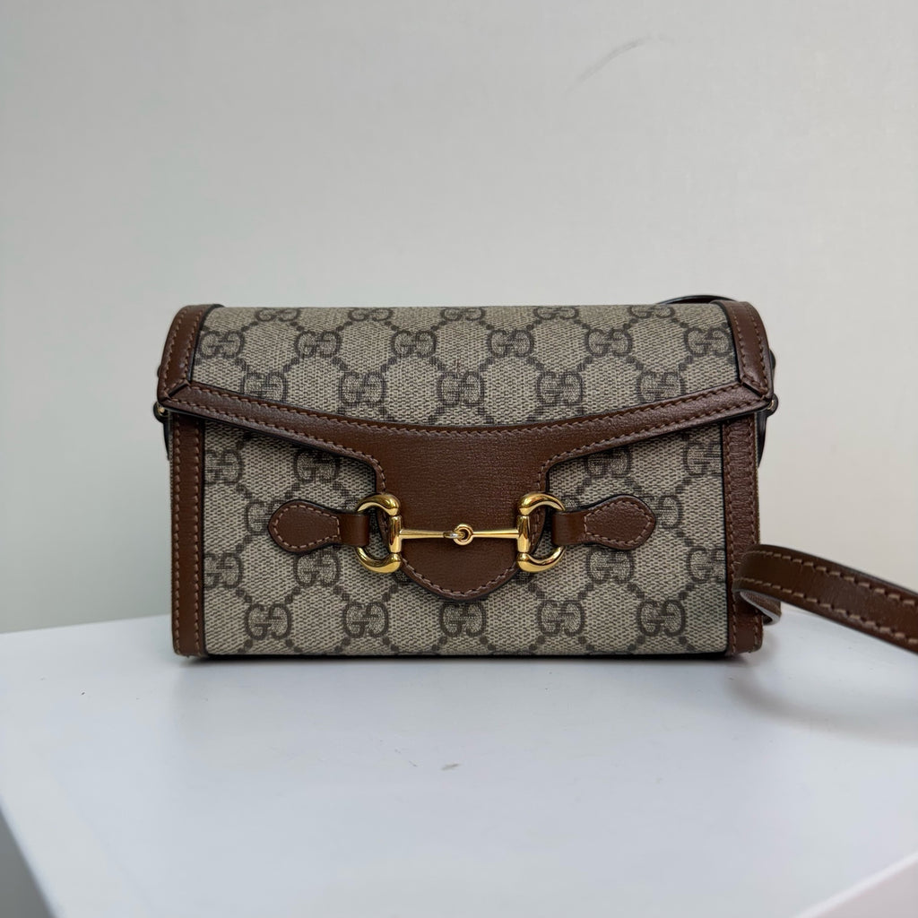 Gucci Horsebit 1955 small bag in beige and ebony GG Supreme canvas 699296 92TCG 8563