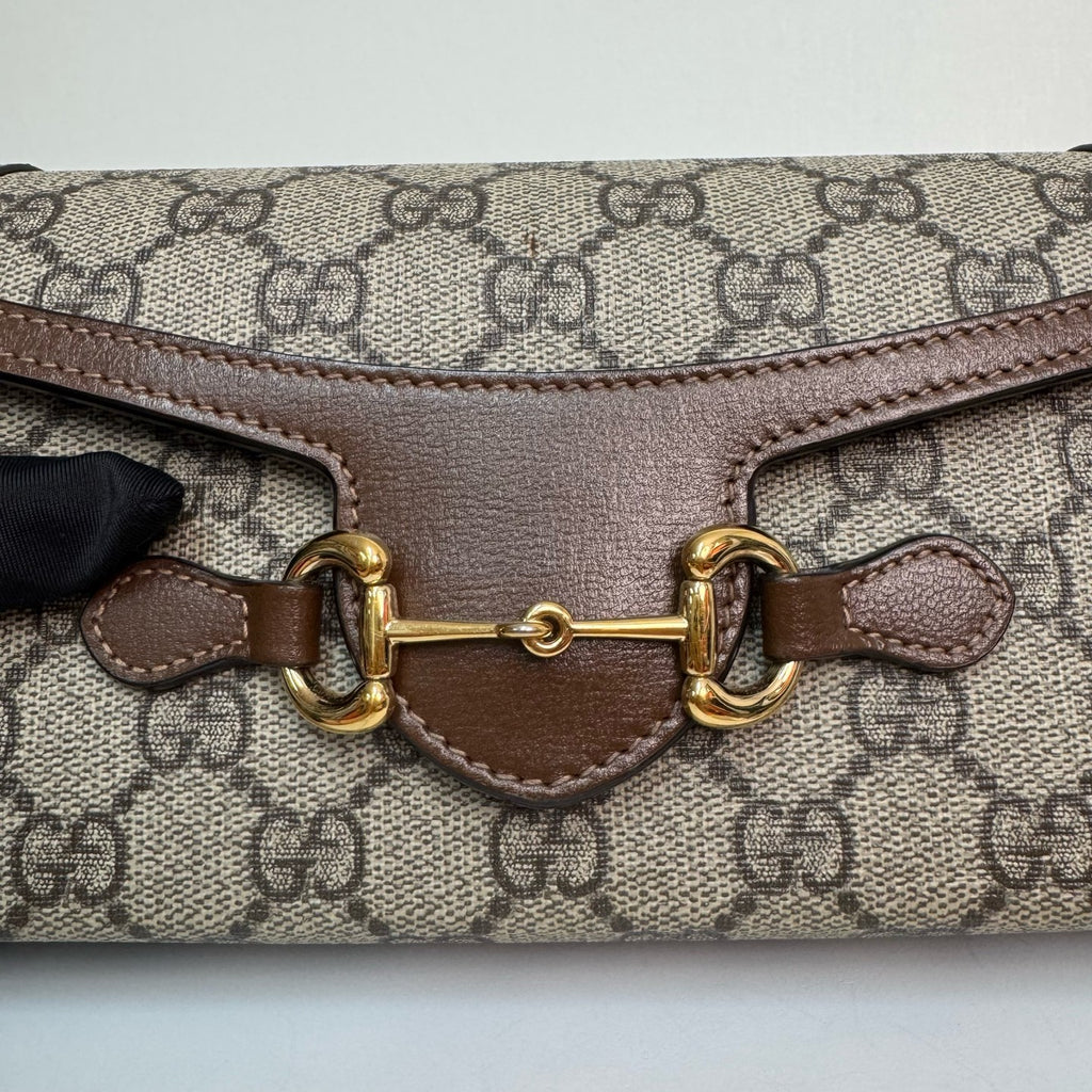Gucci Horsebit 1955 small bag in beige and ebony GG Supreme canvas 699296 92TCG 8563
