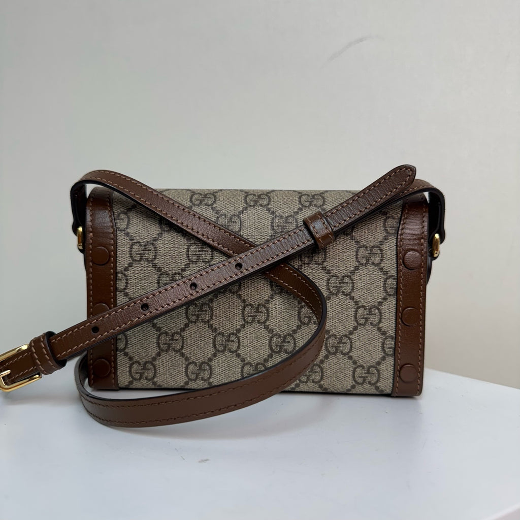 Gucci Horsebit 1955 small bag in beige and ebony GG Supreme canvas 699296 92TCG 8563