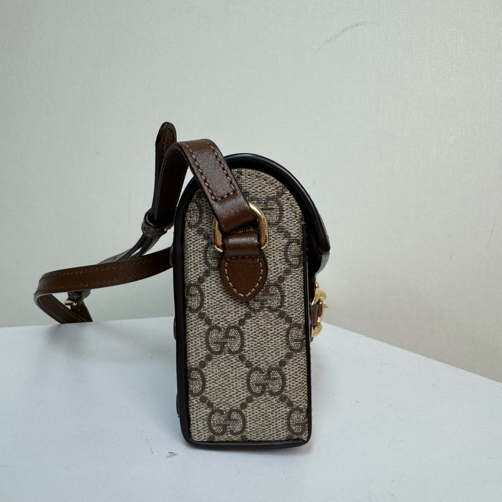 Gucci Horsebit 1955 small bag in beige and ebony GG Supreme canvas 699296 92TCG 8563